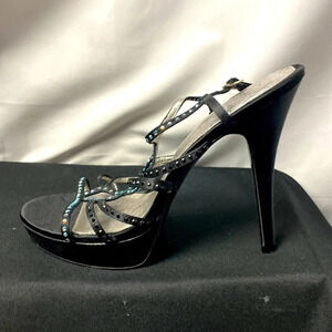 ADRIANNA PAPELL WO SIZE‎ 10 BLACK 5”HEEL LEATHER HIGH HEEL SHOE ANKLE STRAPS